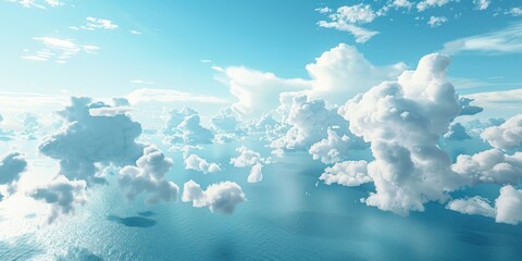 Wall Mural - Bird's-Eye Perspective of the Sea Under a Blue Sky with White Clouds