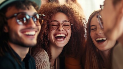 Canvas Print - Happy Friends Enjoying a Lively Moment Together