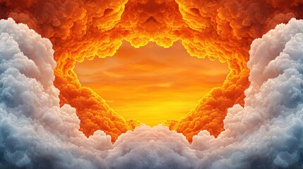 Wall Mural - Dramatic Sunset Through Clouds   Golden Sky  White Clouds  Heavenly Light