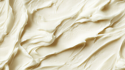 a close-up, top-down view of coconut paste spread across the frame, filling the image with its off-white color and smooth, slightly grainy texture