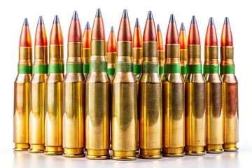 556x45mm NATO Intermediate Cartridges displayed on a white background, ideal for military and tactical applications, ensuring precision and reliability in every shot.