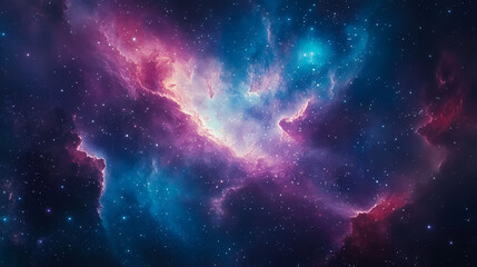 Wall Mural - cosmic starry sky canvas teal, purple, and red nebula in deep space. interstellar travel. illustrati