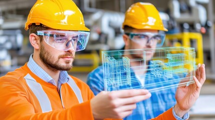 Poster - Engineers Reviewing 3D Model in Industrial Environment