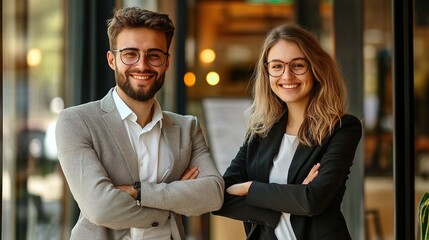 Poster - Professional Young Business Couple Smiling Together