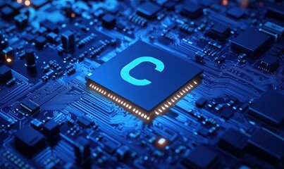 Poster - A blue circuit board with the letter 