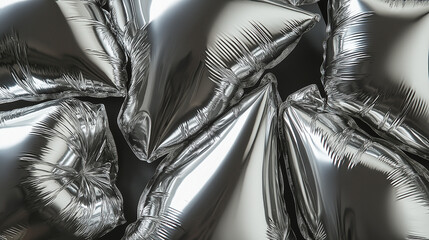 a close-up, top-down view of the surface of an extremely over-inflated metallic silver down jacket, filling the entire frame with balloon-like bulging details