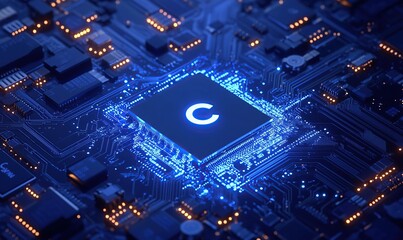 Poster - A blue circuit board with the letter 