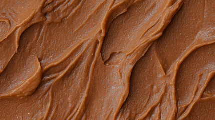 a close-up, top-down view of tiger nut paste spread across the frame, filling the image with its soft brown color and slightly grainy texture