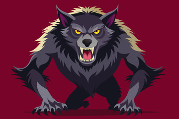 Poster - A cartoon wolf with red eyes and sharp teeth is standing