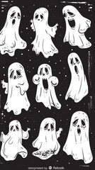 Wall Mural - Lovely hand drawn halloween ghost collection, Halloween elements, Happy Halloween