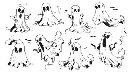 Wall Mural - Lovely hand drawn halloween ghost collection, Halloween elements, Happy Halloween