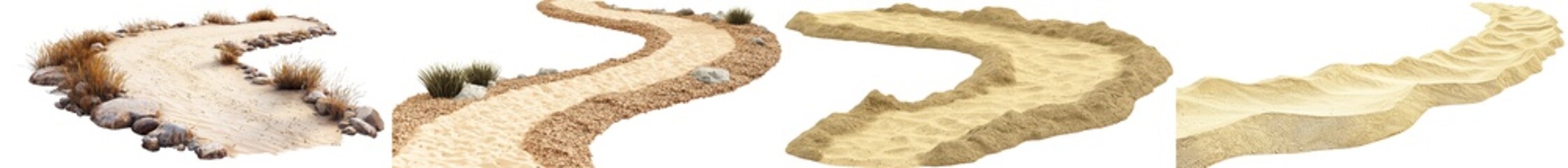 cutout of winding paths in natural terrain, white isolate background.