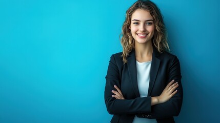 Wall Mural - Confident Businesswoman Against Blue Background