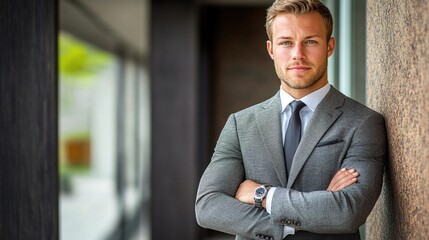 Canvas Print - Confident businessman in stylish gray suit