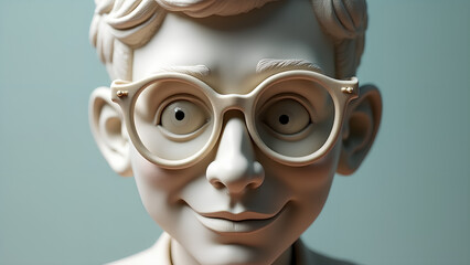 A sculpture of a person wearing glasses suitable for use in illustrations or designs related to education learning or intellectual pursuits