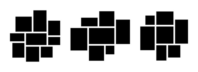 image collage layout set. black mosaic mood board grid collection. 7-9 picture composition arrangeme