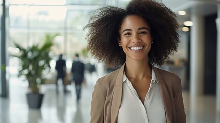 Wall Mural - Confident Businesswoman Smiling in Modern Office