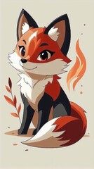 Canvas Print - Cute Cartoon Fox with a Fluffy Tail