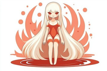 Poster - Anime Girl in Red Dress with Flaming Background