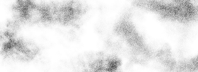 Poster - Stippled smoke cloud gradient texture. Grunge fluid fume grain background. Gritty noise fog dot work wallpaper. Black and white dots, speckles, sand particles or granules backdrop overlay. Vector