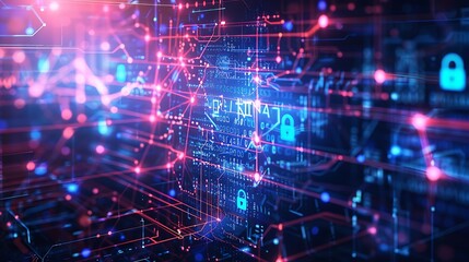 Aufkleber - Complex Cyber Network with Data Flow and Embedded Security Icons