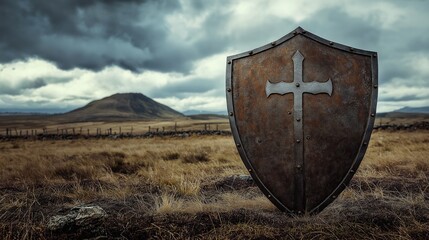 Medieval Knight's Shield on Ground