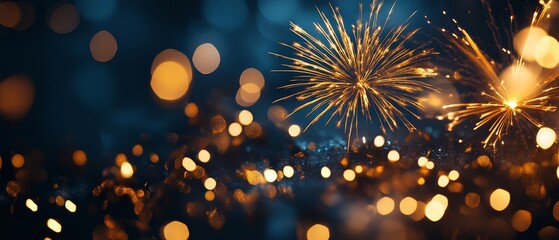 Poster - Festive background with bokeh and fireworks.