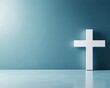 © CHONCHANOK PHOTO - A simple white cross on a blue background, symbolizing faith and spirituality. Ideal for religious themes and concepts.