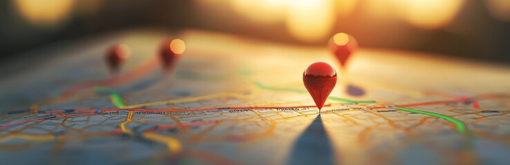 Poster - Red pin on a map with blurry background.
