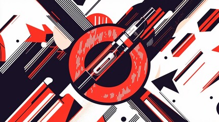 Poster - Bright Red Prohibition Symbol Illustration No E-Cigarette Day