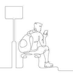 Wall Mural - One continuous line.Transport passenger. Bus stop. Passenger waiting at the bus stop. One continuous drawing line logo isolated minimal illustration.