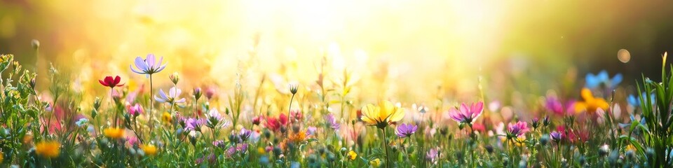Wall Mural - a field of colorful wildflowers glows with the warmth of the summer sun.