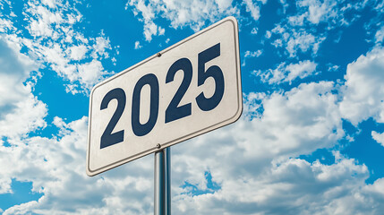Poster - 2025 sign promising hopeful future against blue sky