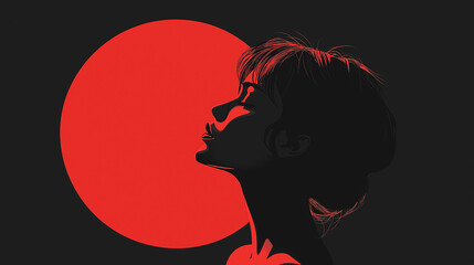 Wall Mural - Woman silhouette looking up enjoying red moon light