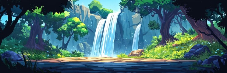 Wall Mural - Serene Waterfall Cascading Through Lush Forest