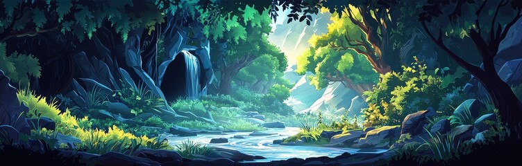 Wall Mural - A Serene Forest Stream Flowing Through Lush Greenery and Rocks