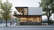 © Andres Mejia - Modern coffee shop made from converted shipping containers with rooftop patio