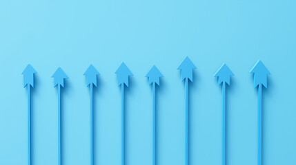 Poster - Blue arrows pointing up on light blue background representing growth