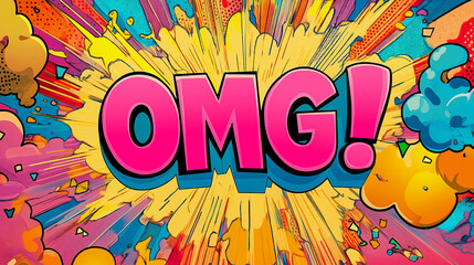 Aufkleber - Colorful comic book style explosion background with omg text
