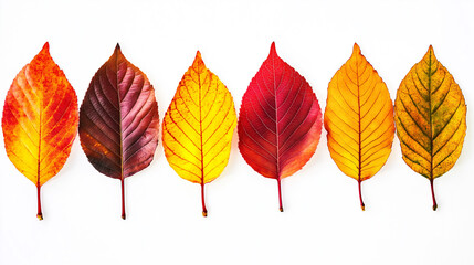 Aufkleber - Six colorful autumn leaves lying on white background