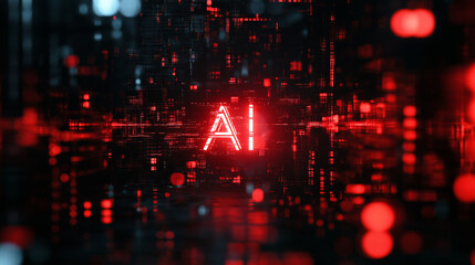 Fototapete - Glowing red ai symbol is surrounded by computer circuitry