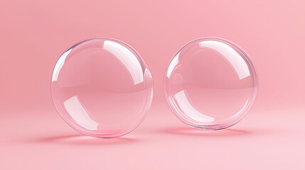 Poster - Two soap bubbles floating on a pink background