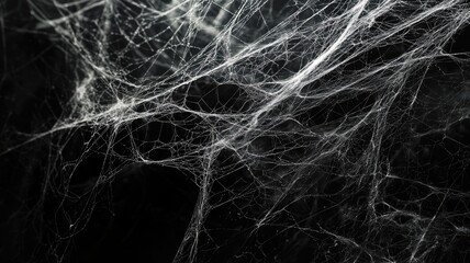 Delicate Spider Web with Dew Drops on a Black Background