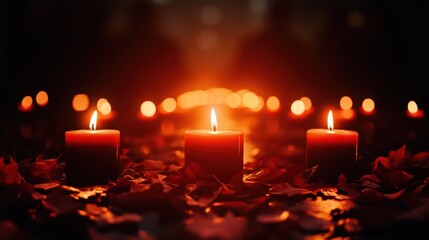 Poster - Candles glowing warmly, surrounded by autumn leaves, creating a serene atmosphere.