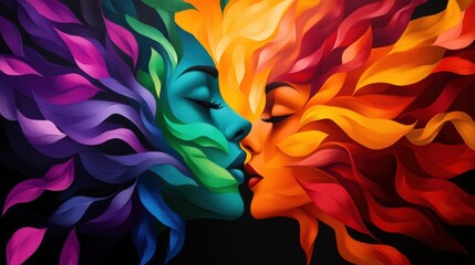 Sticker - Vibrant abstract artwork depicting colorful profiles in harmony and contrast.