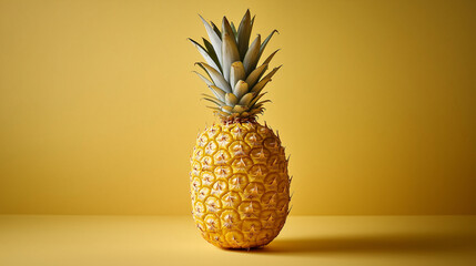 Aufkleber - Ripe pineapple standing on yellow background