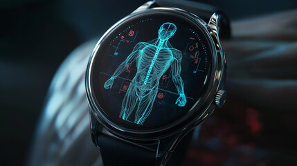 Aufkleber - Smart watch showing human anatomy body scan displaying futuristic healthcare technology