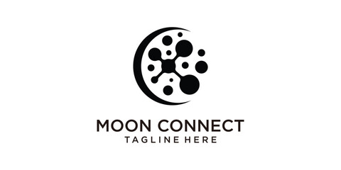 Wall Mural - logo design moon and connection,circle,crescent,night,dream,connection,circuit,technology,cable,internet,logo design vector,symbol,idea,creative.