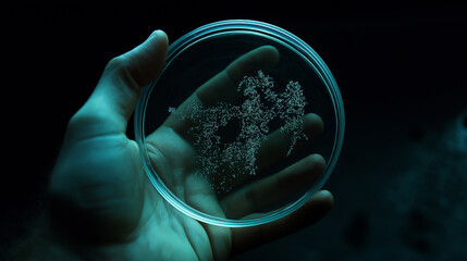 Aufkleber - Scientist holding a petri dish with bacteria culture growing in it