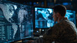 © Andres Mejia - Military man working at night in system control room